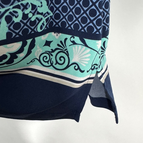 JM Collection Women’s Size Large Blue Green Floral Print Boat Neck Pullover Top - Picture 6 of 8